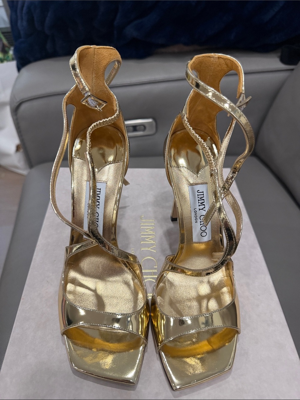 Jimmy Choo Metallic Gold Strappy Stiletto Sandals - Picture 6 of 8